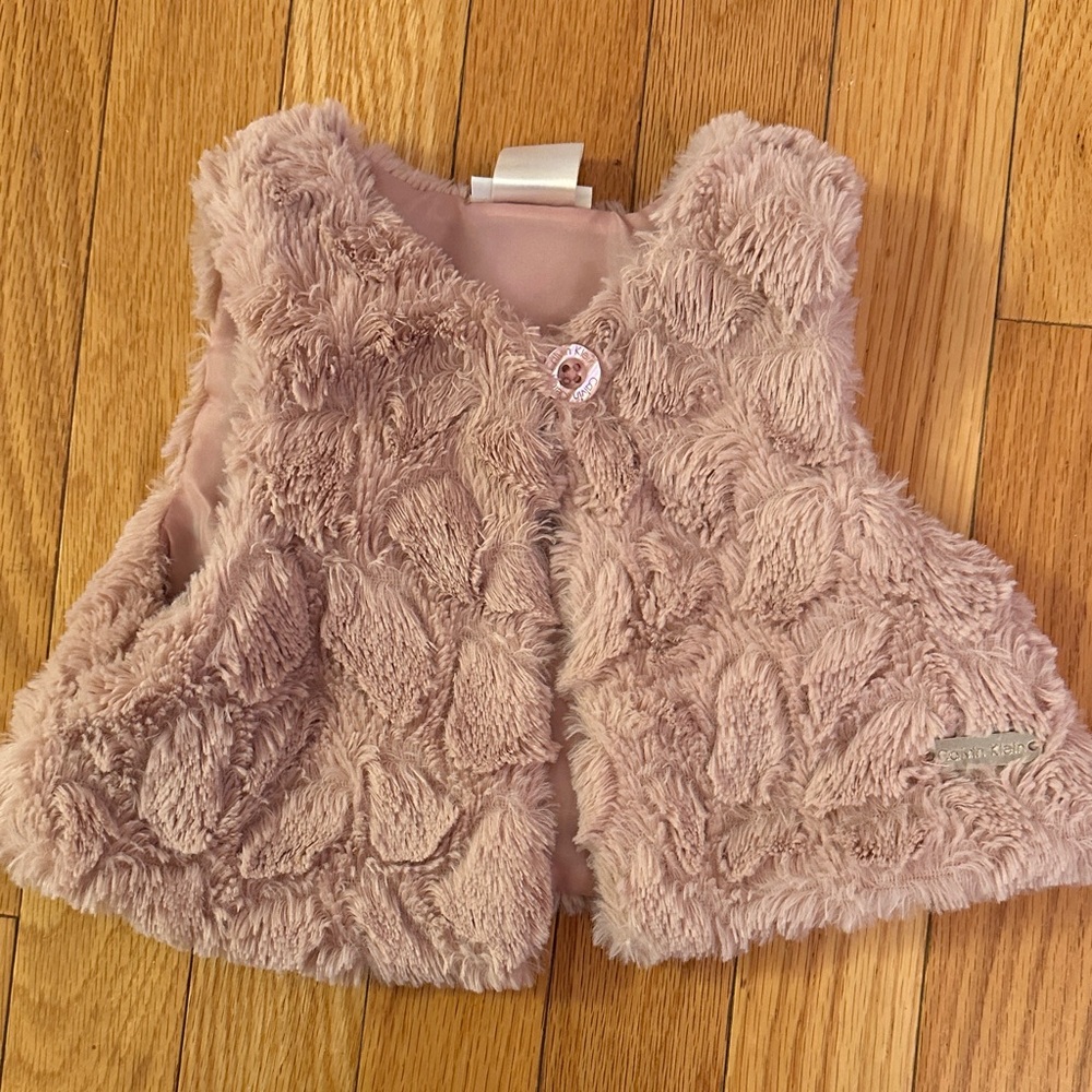 Calvin Klein girls Soft Blush Pink Faux Fur Vest